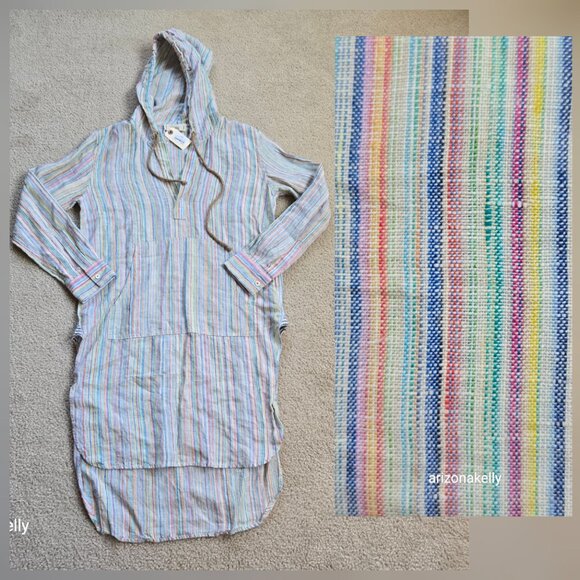 The Salting Tops - The Salting Linen Hoodie Coverup Tunic Size 000 Colorful Stripe